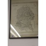 19th cent Map: Wiltshire Orthographic map of Wiltshire including parts of the county situated in