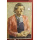 Ellis Family Archive - Penelope Ellis 1935-2016: Oil on board portrait of a seated lady, painted