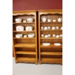 Modern yew style six shelf bookcases - a pair. 34ins. x 75ins.