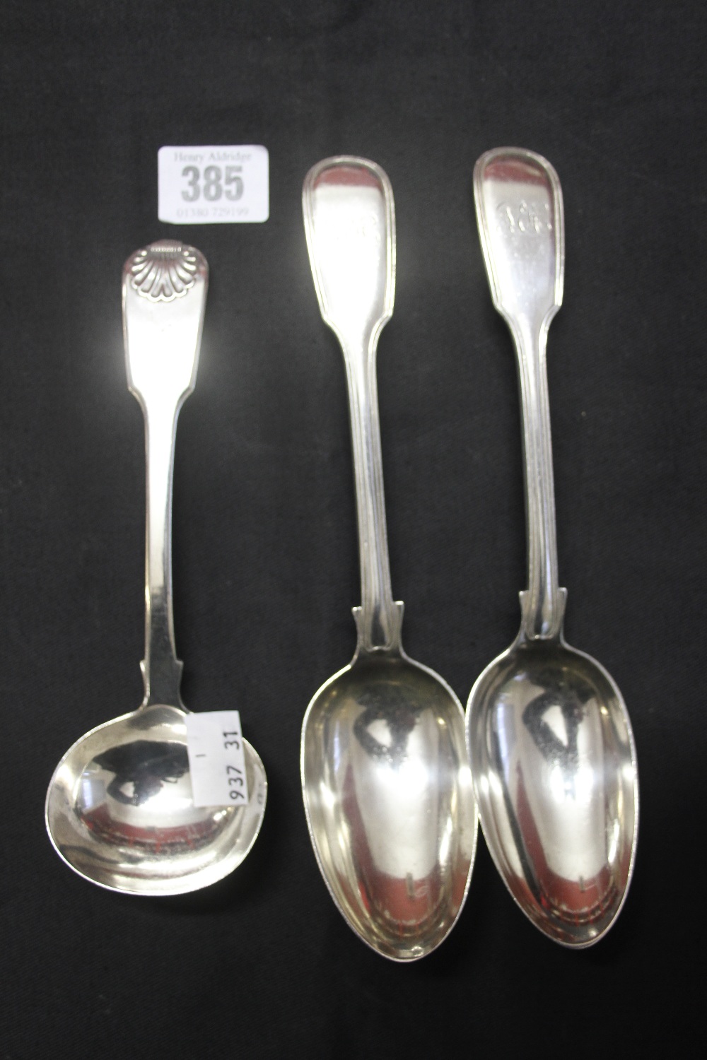Hallmarked Silver: Table spoon, London 1839 & a sauce ladle, London 1825. 8½ozs.