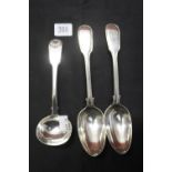 Hallmarked Silver: Table spoon, London 1839 & a sauce ladle, London 1825. 8½ozs.