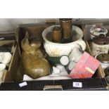 20th cent. Collectables: Treen and ceramic cats, 2 x copper Davy lamps, the oarsmen and anglers
