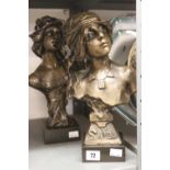 20th cent. Sculpture: Two female resin busts in the art nouveau style.