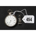 Watches: Ladies white metal engraved fob watch maker Langdon Davis plus silver hallmark fob brooch