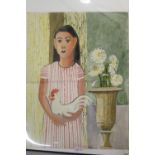 Ellis Family Archive: Rosemary Ellis, Oil on artist board, Italian girl in a striped dress holding a
