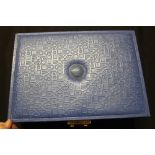 Rolex presentation jewellery box, blue leather, suede lined, 2 compartment, fitted with key, Rolex