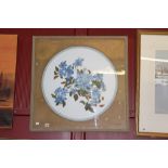 Ellis Family Archive: Circular painting on glass. Montana Blue Clematis. No signature, from the