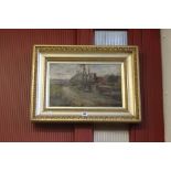 20th cent. British School: 'Country Church/ Rural Scene' oil on canvas, unsigned gilt frame 15½ins x