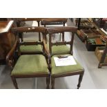 19th cent. Mahogany bar back chairs, drop in seats - 1 carver & 3 chairs. 1 af.