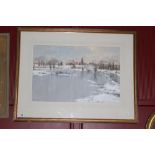 Roy Perry 1935-1993 Watercolour "Receding Floods, Sturminster" signed lower left, framed and