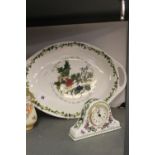 20th cent. Ceramics: Portmeirion botanical garden clock plus "The Holly and The Ivy" oval meat
