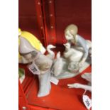 20th cent. Ceramics: Lladro food for ducks little girl feeding the ducks, 4849 plus a girl with