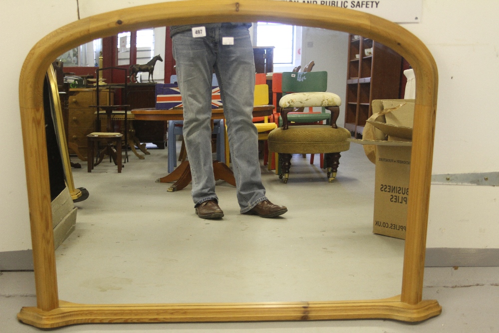 20th cent. Pine framed over mantle mirror 41ins x 35ins.