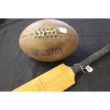 Sports Equipment: Rugby & cricket - "Kingston" 1950s size 5 leather rugby ball with rubber
