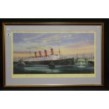 OCEAN LINER - Limited Edition Prints: "Dusk Cherbourg Harbour" 1997, Titanic & Nomadic 30ins. x