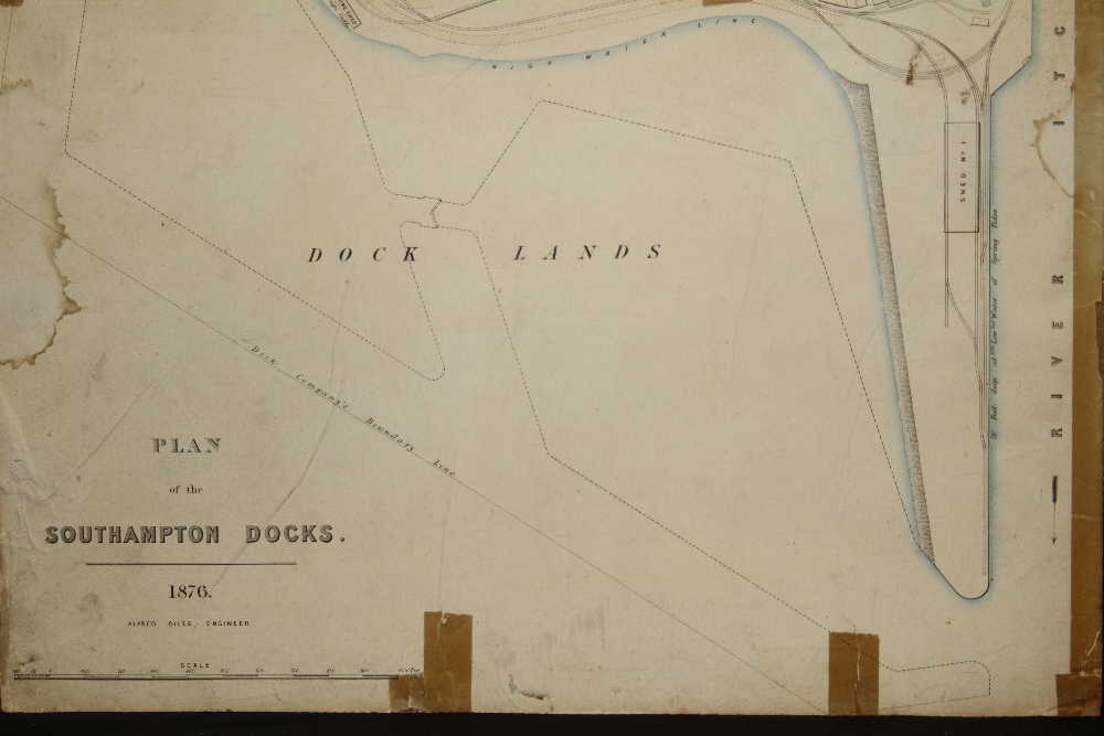 MARITIME HISTORY: Rare colour plan of Southampton Docks, circa 1876, Alfred Giles, Engineer, mounted