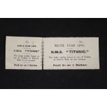 R.M.S. TITANIC: Unusual Turkish Bath ticket, partially detached from perforated stub, unnumbered.