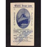 R.M.S. OLYMPIC: White Star Line Olympic - Third Class rates and Sailings, softcover brochure/leaflet