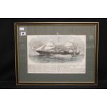 OCEAN LINER: Print of Royal British & North American Mail-Packet Company's (Cunard) new steam ship