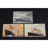 R.M.S. TITANIC: Pre-disaster postcards showing the Olympic and Titanic, plus a Brüder Kohn German