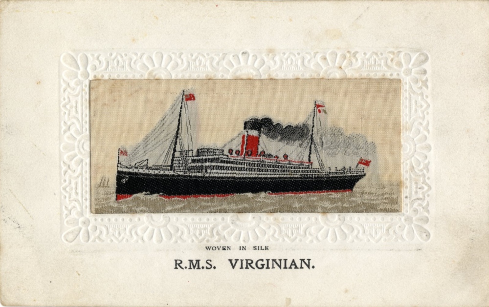 R.M.S. VIRGINIAN: Silk postcard, minor foxing.