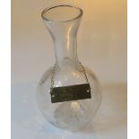 CUNARD: R.M.S. Queen Mary crackle glass carafe with engraved plaque around neck and certificate that