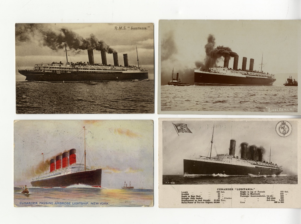 OCEAN LINER: Period postcards including four Lusitania and four Mauretania. (19)