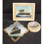 R.M.S. TITANIC: Reverse glass post-disaster painting on glass inset with mother of pearl, plus