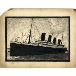 R.M.S. TITANIC: Hardy (H). An original black full-length pen and ink drawing of Titanic, signed in