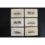 OCEAN LINER: Collection of fifteen silk postcards to include Virginian, California, Laurentic,