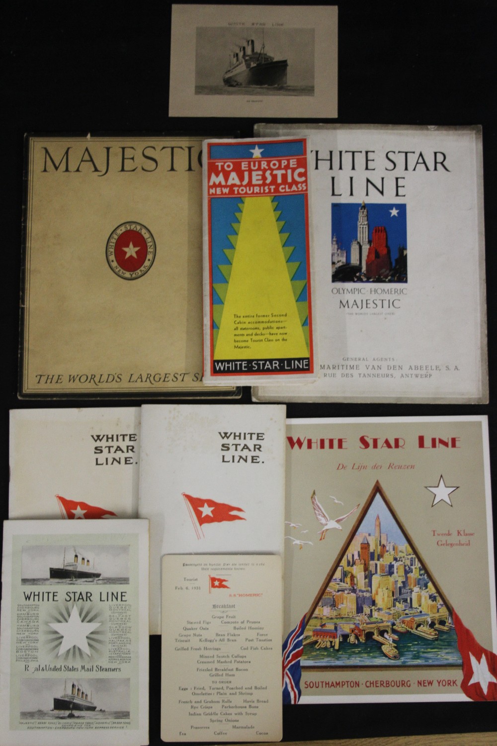 WHITE STAR LINE: Promotional brochures to include Olympic and Majestic, plus passenger lists, log