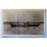 R.M.S. TITANIC: Photo postcard of the CS Mackay-Bennett with the Titanic's dead on her way back into