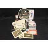 CUNARD: Mixed selection of Queen Mary items including postcards, souvenir ceramic plate, John