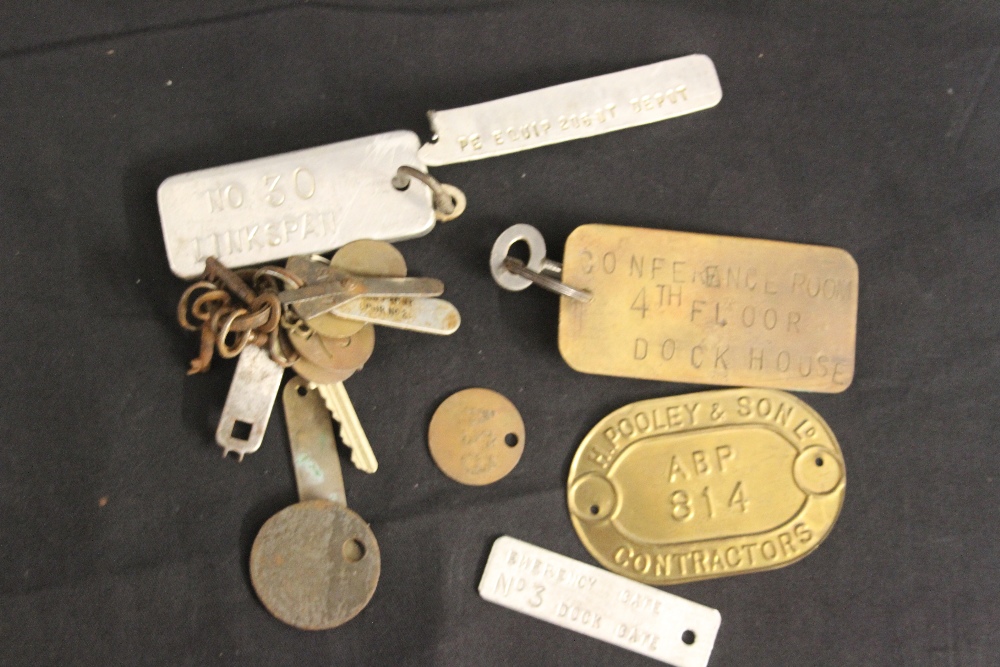 MARITIME HISTORY: Selection of mixed keys and tags used in Southampton Docks incl. crane, dock