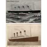 R.M.S. TITANIC: Pre-sinking postcard of 'R.M.S. Titanic in mid-ocean' in rough sea. Plus another