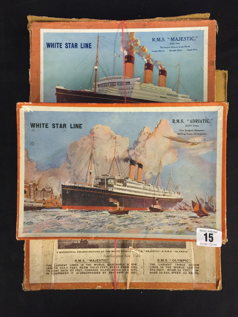 WHITE STAR LINE: White Star Line jigsaw puzzles, boxed and complete. Adriatic at Liverpool,