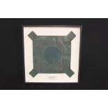 R.M.S. OLYMPIC: Aquamarine/turquoise linoleum floor tile, framed and glazed. 15ins. x 15ins.