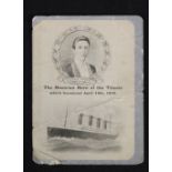 R.M.S. TITANIC: 'In Memoriam' card in remembrance of Wallace Hartley, with illustrations of