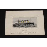 R.M.S. OLYMPIC: Silk postcard of the liner at sea together with a list of facts about her.