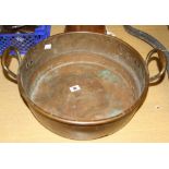 Copperware: Two handled preserving pan 14ins dia x 4½ins depth.