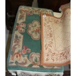 20th cent. Rugs: Green ground floral design 34ins. x 18ins and a beige ground runner 7ft. 6ins. x