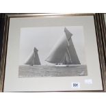 Beken and Son of Cowes "White Heather Leading Shamrock", Cowes Regatta. Framed and glazed 10ins x