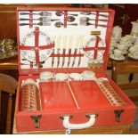 20th cent. Sirram picnic set, red synthetic covered with fitted interior, 6 place setting.