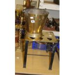 19th cent. Brass Ware: Bucket with iron handle and a brass & iron trivet.