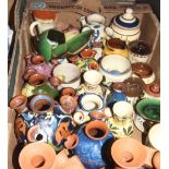 Devon Ware: Udder vases, tobacco jar, vases, cups, candles holders, condiments, etc. All a/f. 1