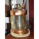 Ships: Mast head lamp, brass & copper body with ripple glass. Marked & etched on both; converted