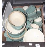 20th cent. Ceramics: Denby green stoneware dinner and tea ware. Tea cup & saucer x 10, soup bowl x