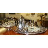 20th cent. Plated Ware: Gallery 2 handled oval tray, a tea & coffee service, ornately decorated