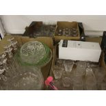 20th cent. Glassware: Large quantity of wine, sherry, whisky glasses, Dartington decanter - boxed,