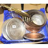 Early 20th cent. Kitchenalia: Copper graduated set of "Stove" sauce pans with brass handles and lids